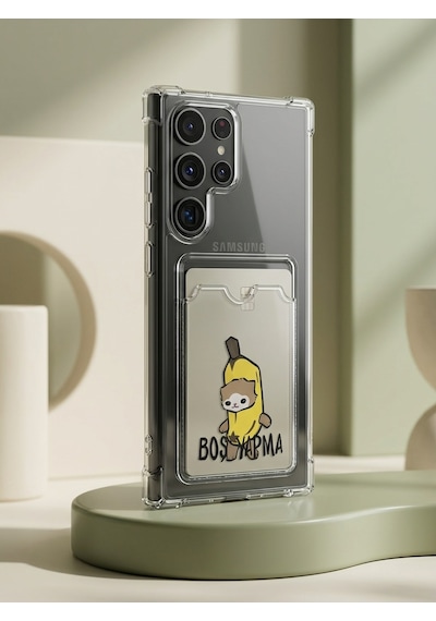 Samsung Galaxy Uyumlu - S26 Ultra Boş Yapma Muz Detaylı Kart Bölmeli Şeffaf Telefon Kılıfı Çok Renkli
