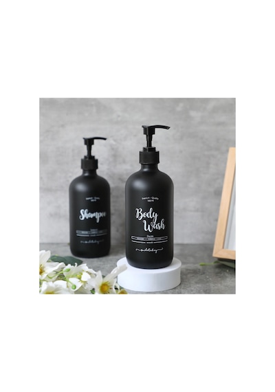 Siyah Cam Duş Jeli Şişesi - 500 Ml Body Wash Siyah Siyah