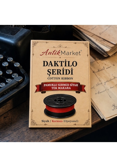 Antik Market Daktilo Şeridi Kırmızı Siyah Tek Makaralı