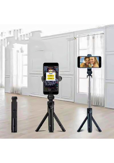 Else Nippon, Bluetooth Kumandalı Selfie Çubuğu - Monopod - Tripod Vlog Telefon Tutucu Siyah Standart