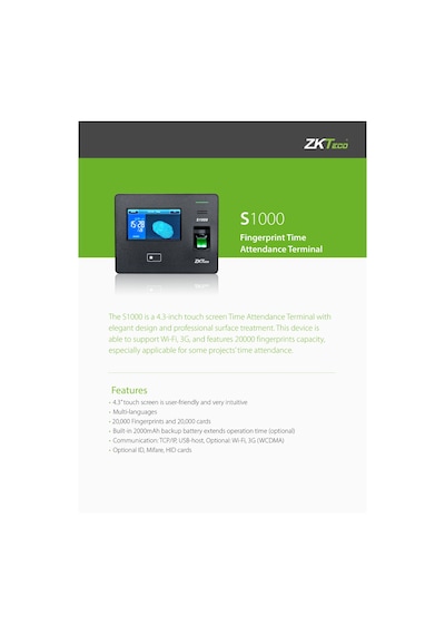 ZK TECO S1000 PARMAKİZİ PERSONEL TAKİP SİSTEMİ PROGRAM DAHİL