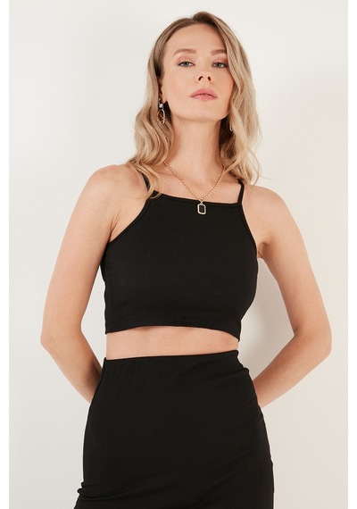 Lela Slim Fit Ip Askılı Yırtmaçlı Bayan Takım 5865278 Siyah