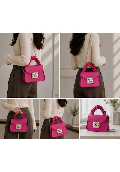 Alyora Fuchsia Ruched Handle Zincir Askılı Çanta Pembe