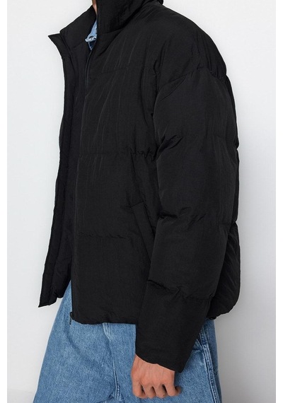 Ersefa Tasarım Düz Astarlı Yaka Standart Bol Dik Unisex Oversize Fit Dik Siyah
