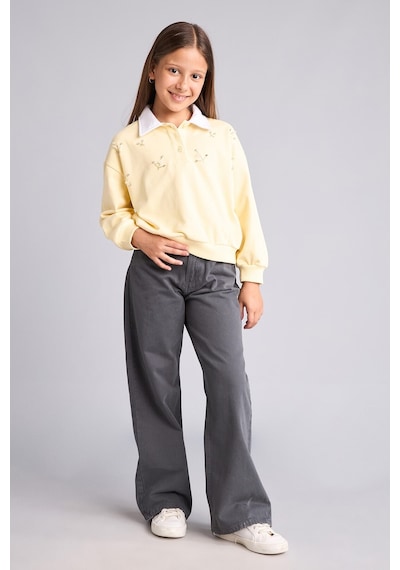 Defacto Relax Fıt Polo Yaka Açık Sarı Sweatshirt Kız Çocuk I2715a826auyl487 Sarı-yl487