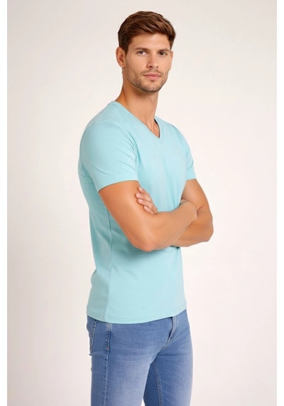 Barlashive Erkek Body T-shirt V Yaka Slim Fit Likralı Kısa Kol Tişört - Turkuvaz Çok Renkli Barlashive Erkek Body T-shirt V Yaka Slim Fit Likralı Kısa Kol Tişört - Turkuvaz Çok Renkli