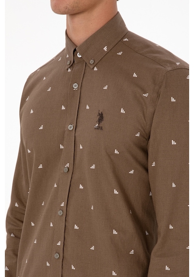 U.S. Polo Assn. Erkek Haki Uzun Kollu Desenli Gömlek 50316561-VR027