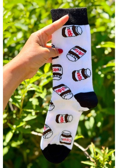 Lousocks Unisex Siyah Beyaz Nutella Tasarım Soket Çorap