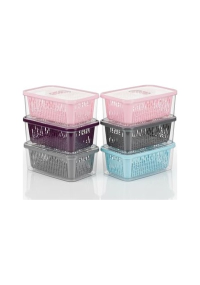 Lı Süzgeçli Fresh Saklama Kabı Seti 1.6 Lt Plastik Saklama Set 6 Adet Diğer