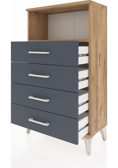 Arges Komodin Tek Raflı 4 Çekmeceli 60x30x106 Çam-antrasit Çam