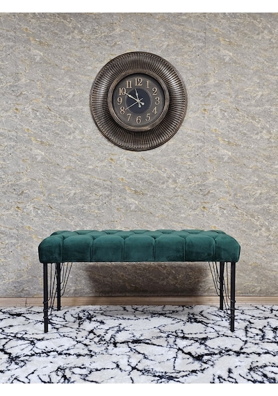 Zafir Siyah Boyalı Tel Ayaklı 90 Cm Puf Bench - Puf - Bench - Kasalı Oturak - Oturak - Yatak Ucu Puf Yeşil