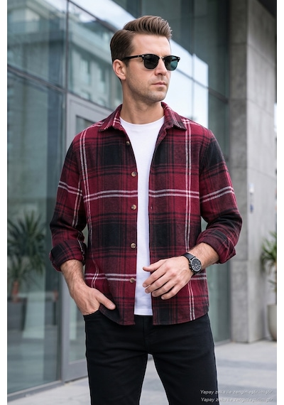 Buratti Ekoseli Uzun Kollu Slim Fit Kışlık Erkek Gömlek Cf21W112844 Bordo Buratti Ekoseli Uzun Kollu Slim Fit Kışlık Erkek Gömlek Cf21W112844 Bordo