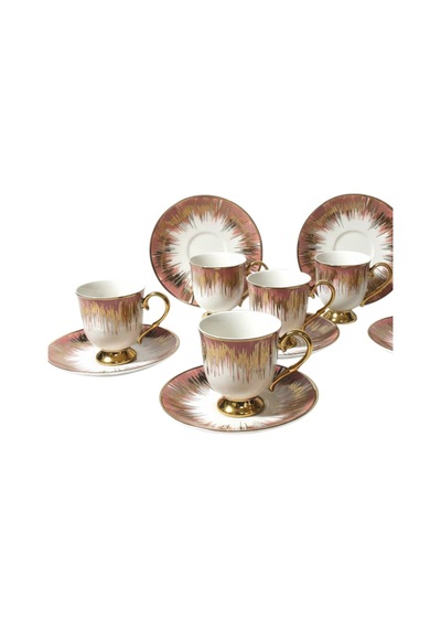 6 Kişilik Gold Detaylı Damla Desenli Türk Kahvesi Fincanı -90ml Diğer