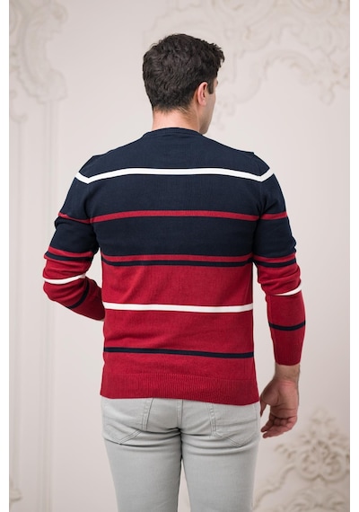 Dorss Slimfit Bisiklet Yaka Çizgili Pamuklu Erkek Spor Kazak 001