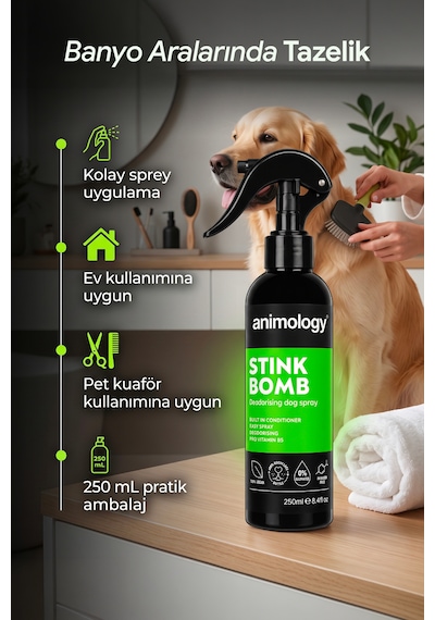 Animology Stink Bomb Kötü Koku Giderici Yetişkin Köpek Bakım Ve Tarama Spreyi 250 Ml