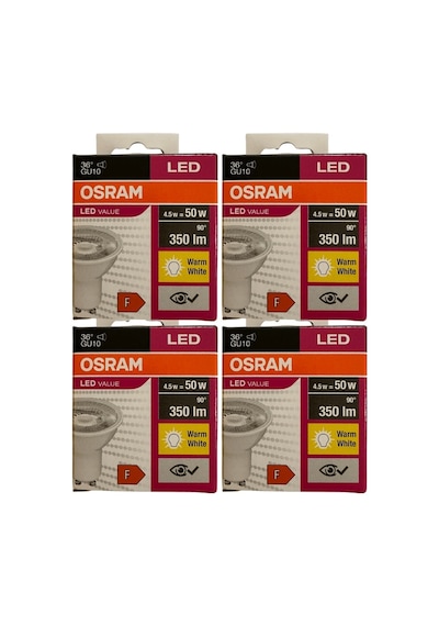 Osram 4.5w 50w 3000k Sarı Işık Gu10 Duylu Par16 Led Spot 4 Adet