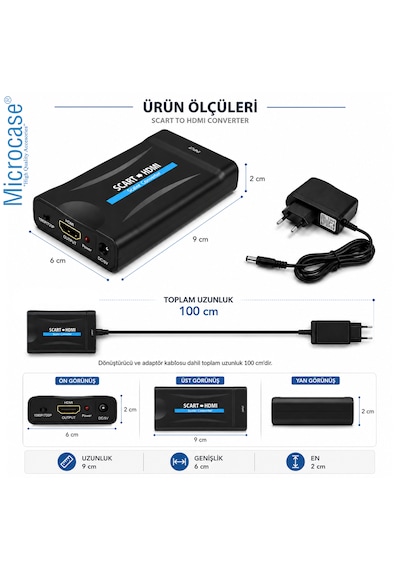 Microcase Scart To Hdmı Dönüştürücü 1080p Adaptör Güç Adaptörlü Hdmı Çevirici Al5746 Siyah