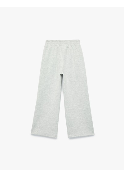 Koton Beli Lastikli Viskon Karışımlı Cepli Geniş Paça Pantolon Gri Melanj 7wkg40097ak