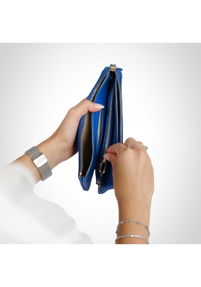 Mft Leather Hakiki Deri Kadın Cüzdan Çanta Almeda 5463 Flother Mat Saks Mavi