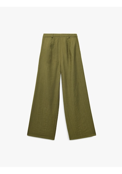 Koton Crinkle Kumaş Cepli Düz Bol Paça Palazzo Pantolon Haki 5sak40093ew Haki