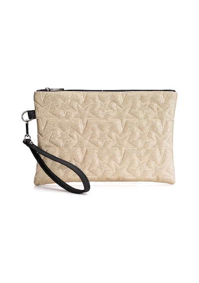 Newish Polo Kadın Simli Yıldız Desenli Bilek Askılı Portföy/clutch El Çantası Altın