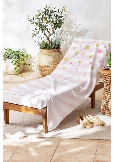 Kalpli Çizgili Pembe Beyaz Plaj Havlu Örtüsu - Modern Pastel Hızlı Kuruyan Mikrofiber Havlu Örtü Kül Yakamoz