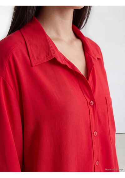 Lcw Modest Kırmızı Modal Karışımlı Oversize Kadın Gömlek