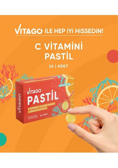 Vitago Vitamin C + İzlanda Yosunu + Zencefil Eki 16 Pastil