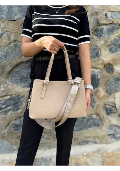 Just Polo Kadın Orijinal Just Polo Yumuşak Deri Ayarlanabilir Askılı Lüks El & Omuz Çantası Shoulder Bag Bej