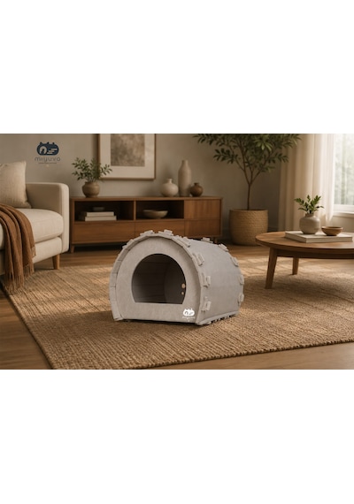 Keçe Kedi Evi Demonte, Yıkanabilir, Taşınabilir Kedi Kulübesi Şirin Bej