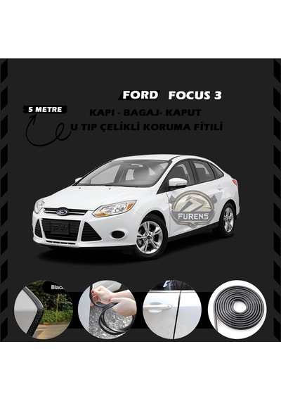 Ford Focus 3 Oto Araç Kapı Koruma Fitili 5metre Parlak Siyah Renk