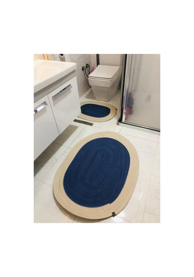 Jüt,hasır,2 Li,banyo Paspas Takımı,bohem Tarzı Banyo Takımı,iskandinav Paspas/sepet İndigo Krem İndigo Krem