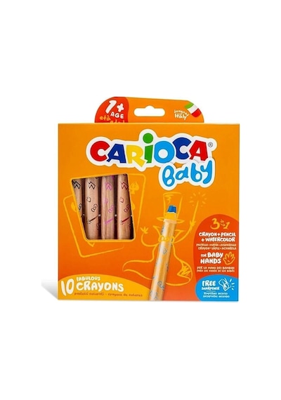Çocuk Carioca Baby "3 In 1" Jumbo Ahşap Gövdeli Boya Kalemi 10'lu Çok Renkli