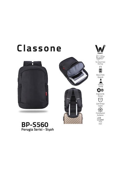 Classone Bp S560 Perugia Serisi 15 6 Su Geçirmez Kumaş Laptop ,notebook Sırt Çantası Siyah