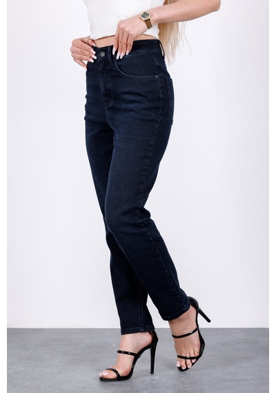 HLT Jeans Lacivert Kadın Mom Jean Yüksek Bel Likralı Esnek Kot Pantolon Anna-2076