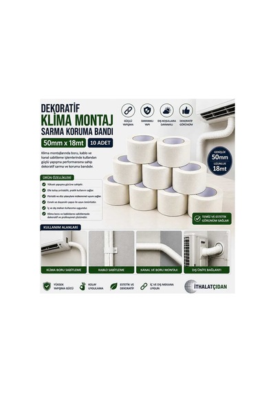 Dekoratif Klima Montaj Sarma Koruma Bandı 50mmx18mt 10 Adet Bant Marketim