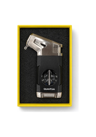Quantum Tek Torch Pürmüz Siyah Gümüş V Kesicili Metal Puro Çakmağı Tr9982