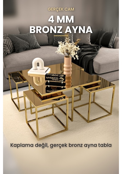 Berlin 5 Parça Gold Zigon Sehpa Takımı Orta Sehpa Yan Sehpa Bronz Aynalı Kurulu Hediye 75x75 Berlin 5 Parça Gold Zigon Sehpa Takımı Orta Sehpa Yan Sehpa Bronz Aynalı Kurulu Hediye 75x75