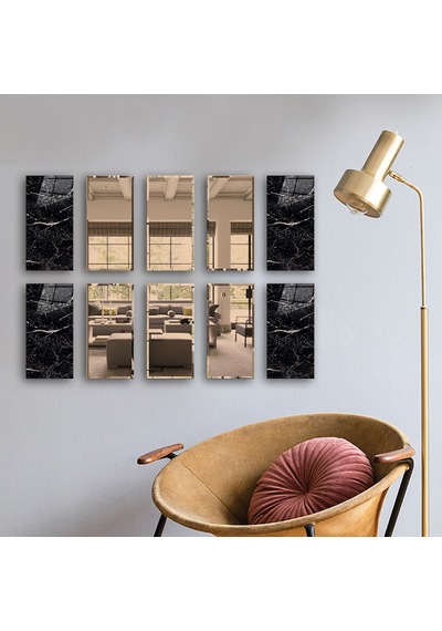Dekor Camı | Granit Desenli Cam ve Bronz Ayna | 10'lu Takım Granit Desen