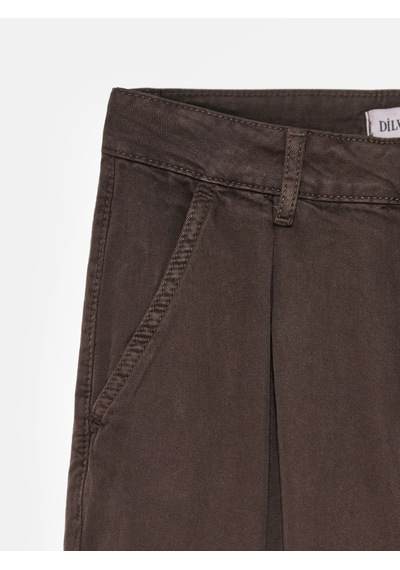 Dilvin 72319 Pileli Dökümlü Kumaş Pantolon-kahve