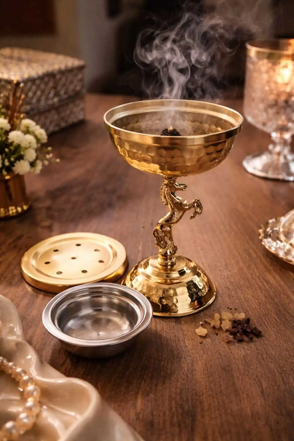 Banum Luxury Lüx Tasarım Altın Tonlu Pirinç Metal Tütsülük