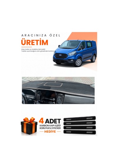 Ford Transit Custom 2016-2024 Uyumlu Torpido Koruma Örtüsü Oto Kılıfı - Siyah Gri