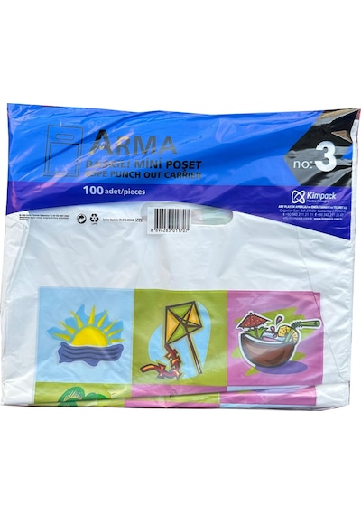 Arma Baskılı Mini Blok Poşet Torba - No : 3 - 30 x 50 CM- Beyaz - 100 Adetlik 5 Paket