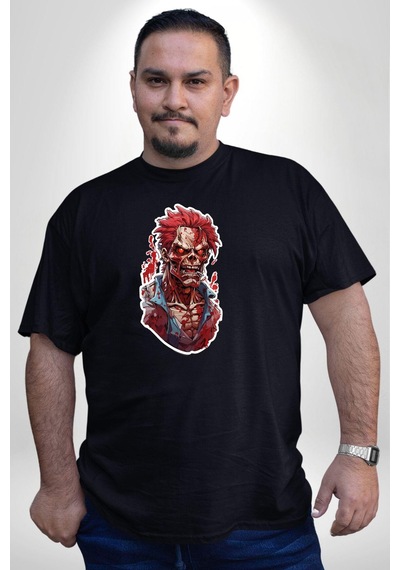 Angemiel Zombi Kırmızı The Walking Dead Siyah Büyük Beden Erkek Kadın Unisex Basic Ön Baskılı Tişört Siyah