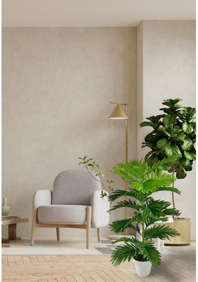 Yapay Çiçek Tropik Areka 80cm 23 Yapraklı Salon Çiçeği Beyaz Saksılı Yapay Bitki