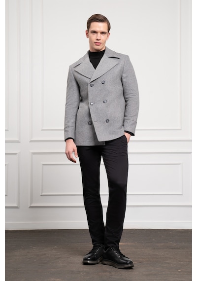 Morven Erkek Gri Yünlü Kruvaze Dynamic Fit Sivri Yaka Kaban 25ks016016100 Gri Gri