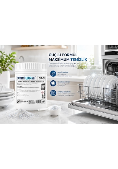 Omniwash Sd-21 Bulaşık Makineleri İçin Konsantre Kir Ve Leke Çözücü Toz 1 Kg