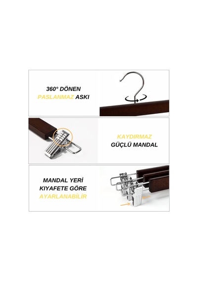 Pantolon Askısı Ahşap Mandallı Etek Elbise Askısı Delüks 20 Adet Diğer