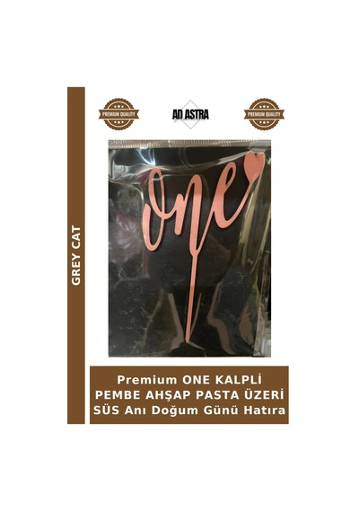 Premium One Kalpli Pembe Ahşap Pasta Üzeri Süs Anı Doğum Günü Hatıra