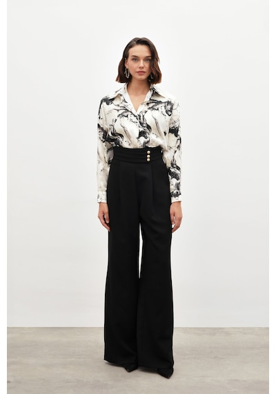 Sateen Bel Detaylı Pantolon - Siyah